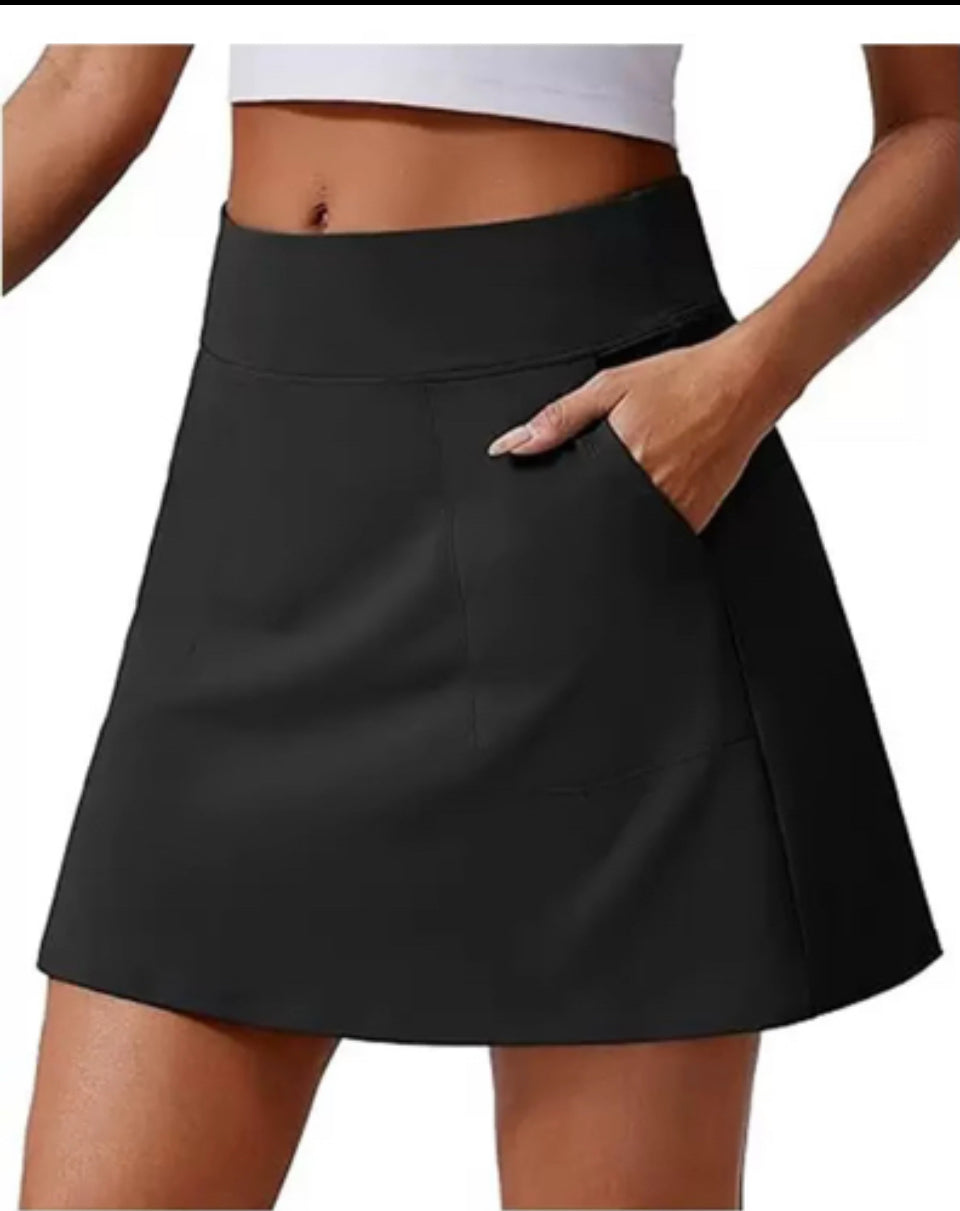 High Waist A-line Golf Skirt - Black